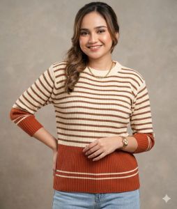 Blouse rajut salur 606 Atasan wanita terbaru Blouse wanita trendy | Hitam abu-abu horizontal stripes | Kasual sehari-hari dengan jeans