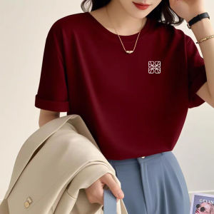 White Enhancing Red Wine Short Sleeve Womens T-shirt Loose Fit Pure Cotton Summer Top Fashion Print Casual round Neck Tee