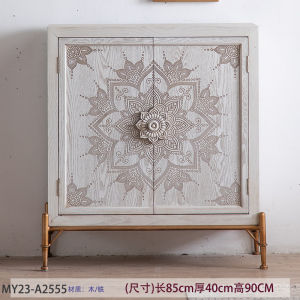 Retro Carved Wood Storage Cabinet Tea Water Cabinet Country Style Living Room Display Cabinet for Homestay Shop Decoration