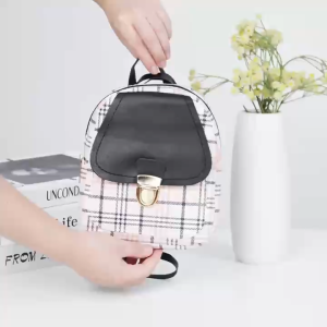 JOANNA BAG #2023 KOREAN PU LEATHER FASHION MINI PLAID BACKPACK WITH BLACK FLAP AND GOLD CLASP FOR WOMENS