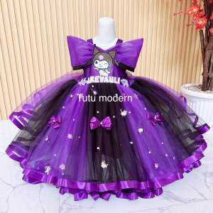Gaun tutu pesta anak tema kuromifree bando dan nama dada