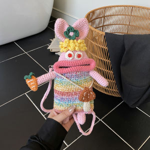 Túi Đeo Chéo Thêu Thỏ Hoạt Hình Màu Tương Phản Dễ Thương Túi Đeo Chéo Trẻ Em Thời Trang Đa Năng Phụ Kiện Thời Trang Hợp Thời Trang