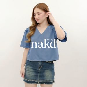 NAKD FASHION MEG BASIC DAILY V NECK PUFF SLEEVES COMFY DAILY CASUAL LOOSE TOP FOR WOMEN 1755