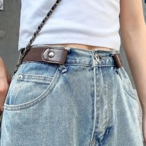 Adjustable Lazy Invisible Belt Women Jeans Canvas Belt Female No Trace Jeans Wild Elastic Belt Black