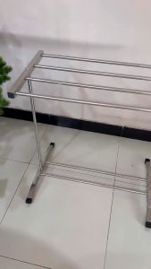 Double-deck Stainless Steel Towel Stand Rack Cloth Drying Rack Floor Standing Clothes Hanger Rak Penyidai Tuala Baju