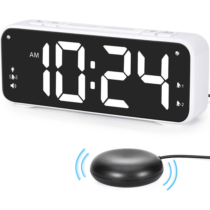 Strong Vibration and Loud Alarm Clock with Bed Shaker, LED Light