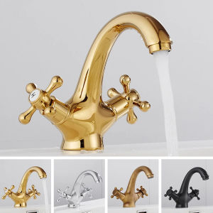POIQIHY Antique Faucet Bathroom faucet Mixer in the bathroom washbasin taps mixer with two handles Deck Mounted Hot Cold Water