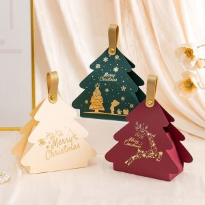 12/24PCS Christmas Gift Boxes with Leather Handles Christmas Tree Pattern Christmas Gift Wrapping Christmas Party Gift Boxes