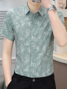 HENGYUANXIANG | Áo sơ mi nam tay ngắn mùa hè bằng lụa băng mỏng thường ngày chống nhăn họa tiết hoa thời trang công sở thoáng khí thoải mái