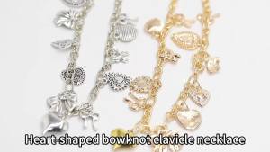 Vintage Style Multi Charm Collarbone Necklace Featuring a Heart and Butterfly Design a Versatile Unique Alloy Piece and Gift