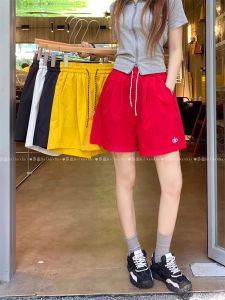 Quần Dài Năm Điểm Thắt Lưng Co Giãn Màu Đỏ Thêu Chữ Thường Ngày Cạp Cao Rộng Rãi Mùa Hè Quần Short Thời Trang Cho Nữ