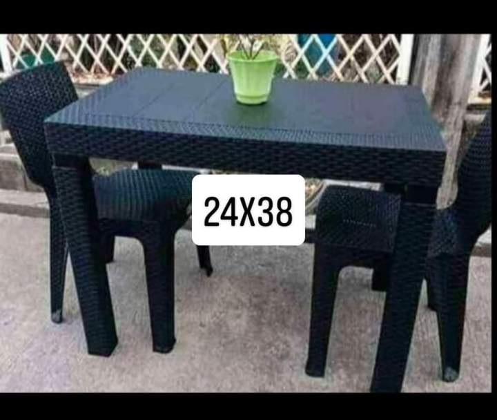 DINING TABLE CHAIRS SET RATTAN SEATER COD ONLY Black Beige