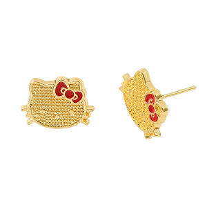 Sanrio Hello Kitty KT Cat Ear Stud Earrings - Gold Color Turnbuckle Cute Cartoon Jewelry Accessory for Girls