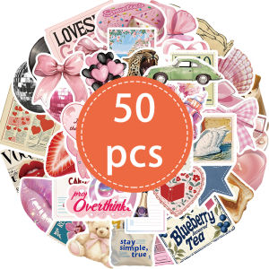 50PCS Pink Vintage Stickers for Girls Kawaii Pink Aesthetic Sticker for Scrapbook Journal Laptop Waterproof Vinyl Decals