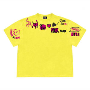 4Hearts Artist Series Oversize Fun Conversational Cat Short Sleeve T-Shirt Couple Style Mens Fashion Casual Top