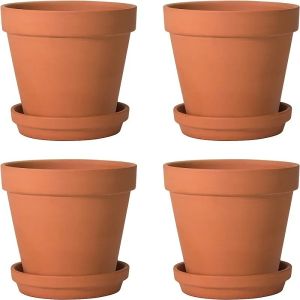 4pcs Terracotta Pots 4 Inch (4 Pack) Clay Pots for Plants with Drainage Hole and Saucer Flower Pot with Tray Large Terracotta