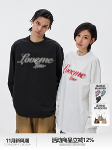 LoveMeLater Long Sleeve T-Shirt Pure Cotton round Neck Loose Fit Fashionable Base Layer Shirt Brand Logo Print Casual Top