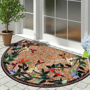 VIKAMA Half Circle Mandala Floral Rug Non Slip Machine Washable Indoor Outdoor Entryway Mat Bathroom Door Mat Home Decor