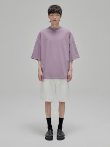 NANS Retro Thin Thread Narrow Collar Design Lightweight Dense Double Weave Basic Multi-Color Wide Type Five-Quarter Sleeve TEE