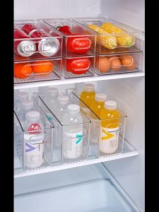 Clear Transparent Multifunctional Kitchen Refrigerator Pantry Boxes Organizer Stackable Food Storage Drawer Container Bin with Handle Kitchen Organizer Ref organizer Table Organizer Food Dispenser Make up Aesthetic organizer