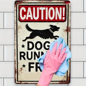 CIFbuy | 2D Metal Sign Vintage Warning Free Roaming Dog Plaque Wall Art for Bar Cafe Beach Cottage Backyard Farmhouse