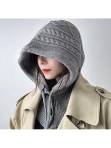 Warm Knitted Scarf Hat One Piece Winter Fashion Womens Style Retro Polyester Fiber Ear Protection No Brim Cap Autumn New