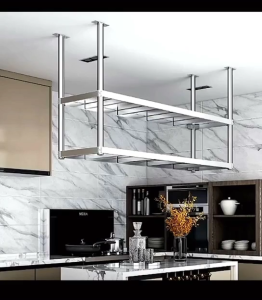 BMZAR  Stainless Steel Hanging Shelf Ceiling Mounted Kitchen Rack Space Saving Organizer for Cafe Restaurant Home Rak ng imbakan na nakakabit sa kisame