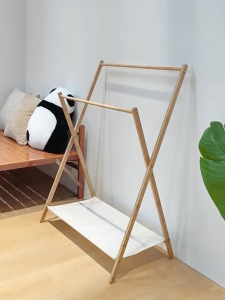 Solid wood floor-standing clothes rack modern and simple double-layer multi-functional clothing display rack simple folding coat rack