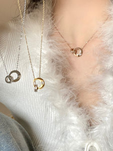 Zirconia Titanium Steel Necklace Womens Sweater Chain Interlocking Rings Luxury Minimalist Clavicle Chain Pendant Necklace Jewelry
