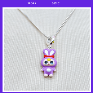 FLORA 0651C - [Có bán lẻ] Dây chuyền bạc S925 charm hình Baby Three hình thỏ màu tím dành cho bé gái