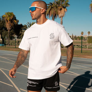 JIANSHENSHIJIAJIANSHEN | Summer Heavy Weight Elastic Loose Men T-Shirt 5/8 Sleeve