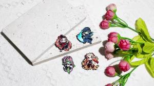 Bandai | Cute Anime Samurai Warrior Enamel Pins Chibi Character Lapel Brooches Collectible Cosplay Fan Gifts Accessories