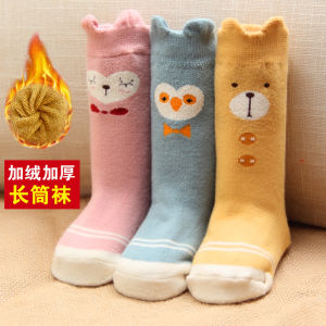 ถุงเท้าเด็กผ้าฝ้ายหนาป้องกันการลื่นสำหรับฤดูใบไม้ร่วงและฤดูหนาว ถุงเท้าเด็กแรกเกิดแบบยาว ถุงเท้าเด็กที่มีความยืดหยุ่นสูง