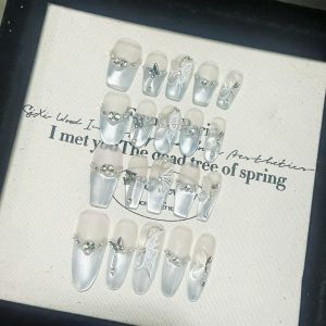 Iceberg Butterfly 3D Cat Eye Full Diamond Handmade Wearable Nail Stickers White Enhancing Luxury Beauty Nail Art Decals