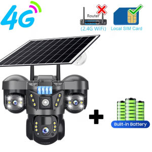 V380 Pro 15MP Solar Camera Three Lens Audio Outdoor IP66 Waterproof Built-in Battery Security CCTV HD 4G SIM Card Network Camera