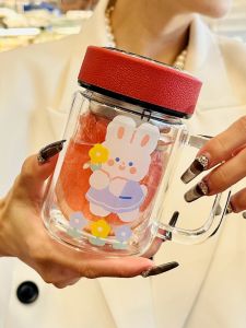 High Aesthetic Double Layer Glass Tea Brewing Cup for Women Office Use Heat Resistant Water Cup with Filter Net Korean Style