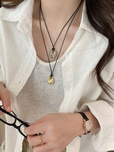 Naza Black Rope Necklace Womens Long Sweater Chain Unique Design Sensation Summer Fashion Jewelry Accessory Geometric Pattern