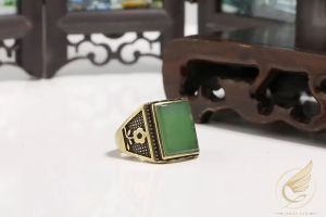 Nhẫn Thời Trang Mặt Vuông Khảm Đá Khắc Hoa Văn Theo Phong Cách Cổ Điển Bằng Đồng Thau - Đồ Đồng Thuận Tâm