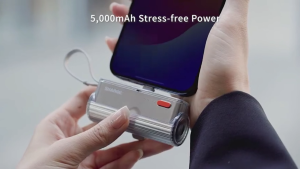 SHARGE Flow Mini 2 Portable Charger 5000mAh Small Power Bank Changeable Plugs and Built in Cable