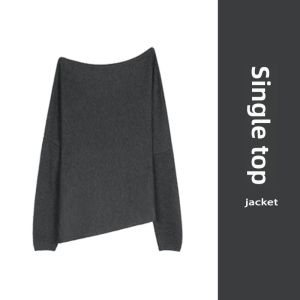 YUEZHONGWEI | Asymmetric Shoulder Grey Slim Fit Sweater