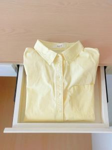Pure Cotton Long Sleeve Shirt Womens Spring Summer New Style Small Size French Style Top Early Autumn Shirt Coat Yellow