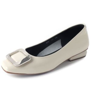 Top Layer Cowhide Large Size Womens Shoes 40-43 Square Buckle Simple Retro Square Head Genuine Leather Low Heel Fashion Shoes