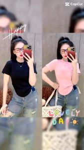 Áo thun nữ PHOM ÔM Baby tee Cổ Cao vạt bầu tay ngắn trơn 4 màu