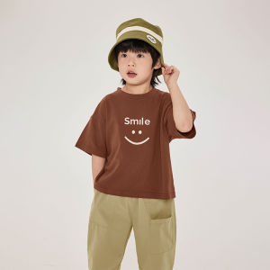Boys Short Sleeve T-Shirt Pure Cotton Loose Thin Half Sleeve Summer Wear Childrens Korean Style round Neck Print Casual Top
