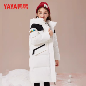 Duck Duck Childrens Long Thickened Winter down Jacket Female Kids Padded Coat Parent-Child Outerwear Korean Style Loose Fit