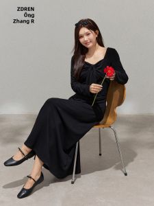 ZHANGDAREN | Đầm Dáng Hepburn Phong Cách Trí Thức Cổ Bướm Cổ Vuông Dành Cho Người Mập