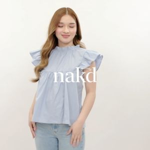 NAKD FASHION YLIANAH RUFFLE BASIC DAILY COTTON LINEN CASUAL LOOSE BLOUSE TOP FOR WOMEN 1756