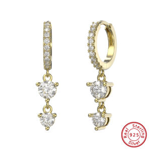 Kemstone S925 Sterling Silver 4A Round White Cubic Zirconia Gold Plated Drop Dangle Earrings Jewelry for Womens Jewelry Gift