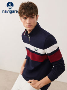 Navigare | Contrast Color Striped Casual Half-Zip Sweater