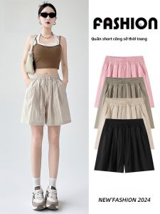 MiiOW | Quần short nữ dáng rộng cạp cao mùa hè MiiOW Quần áo công sở thường ngày có túi quần áo dáng rộng thoải mái